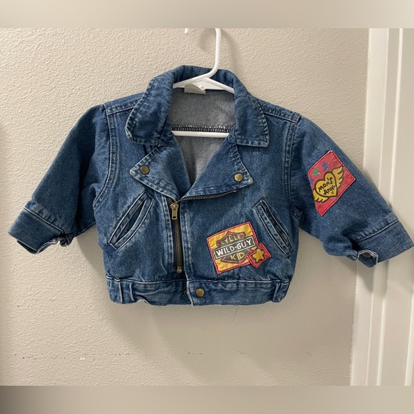Vintage Hopscotch Toddler Denim Biker Jacket | 18M | Patch Rocker Style - Picture 1 of 9